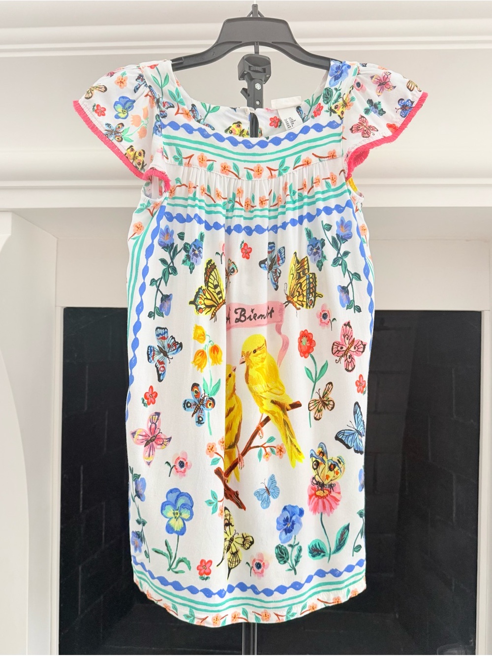 H&M Nathalie Lete Beautiful White Dress with Yellow Bird & Floral Print